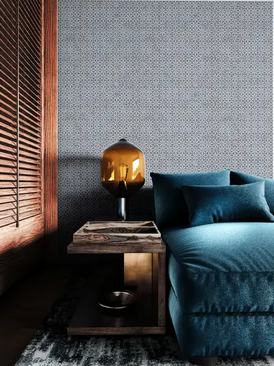 Vintage Tiles Black and Blue wallpaper preview