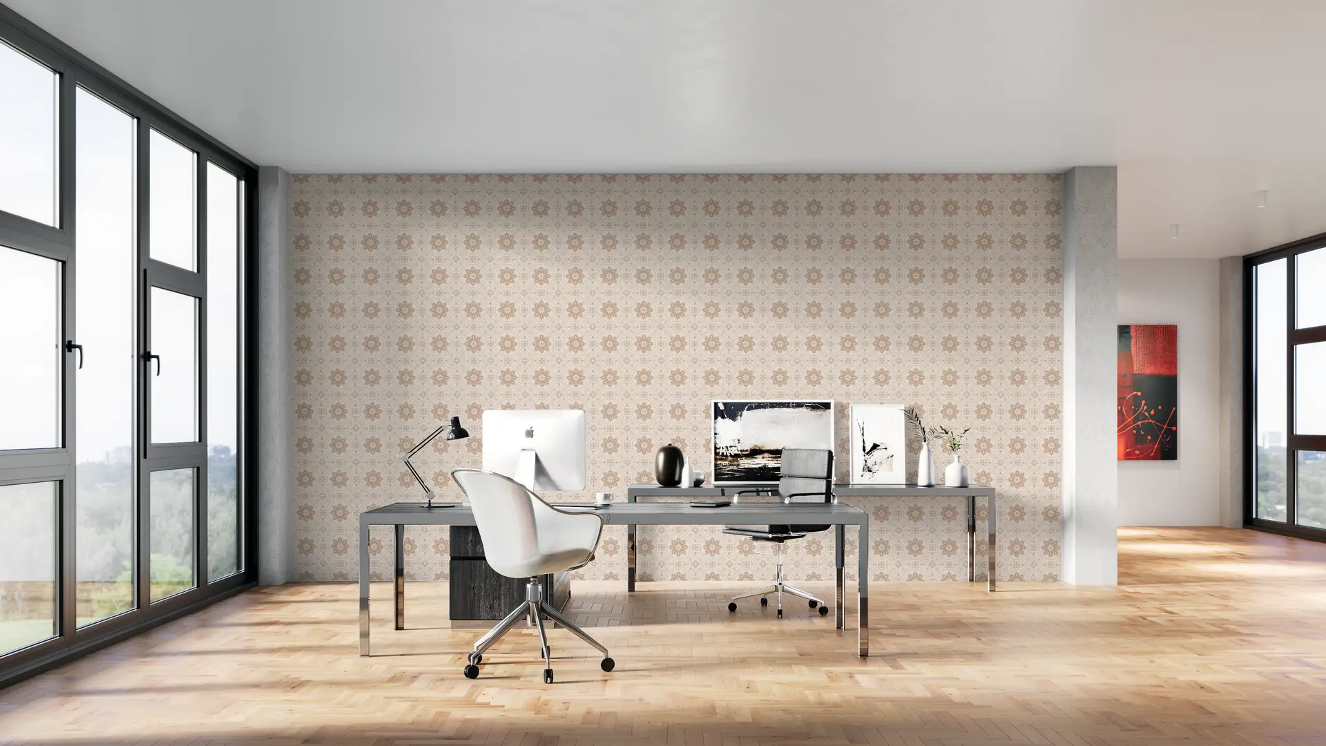 Ornamental Tiles Beige and Orange wallpaper preview