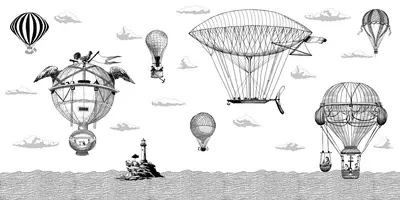 Steampunk Balloon mural black&white design