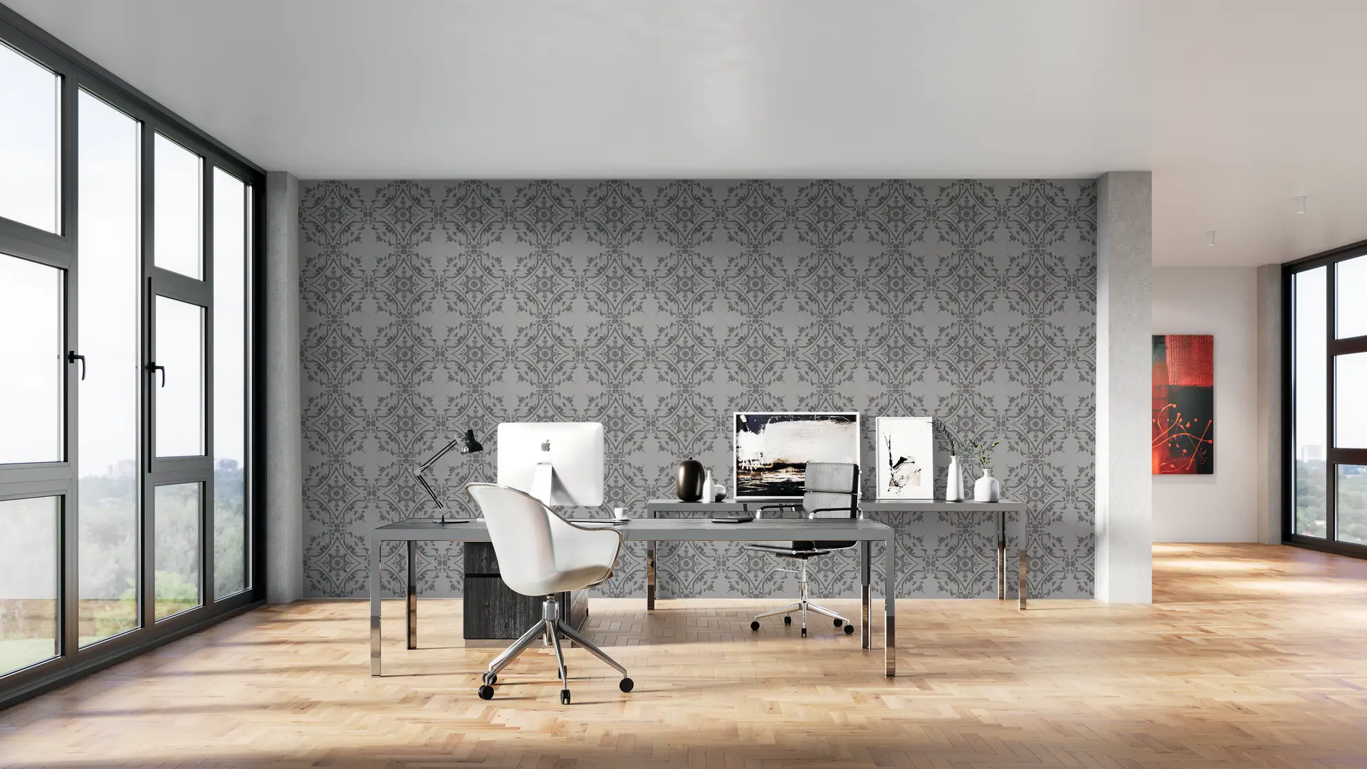 Floral Mandala grey wallpaper preview