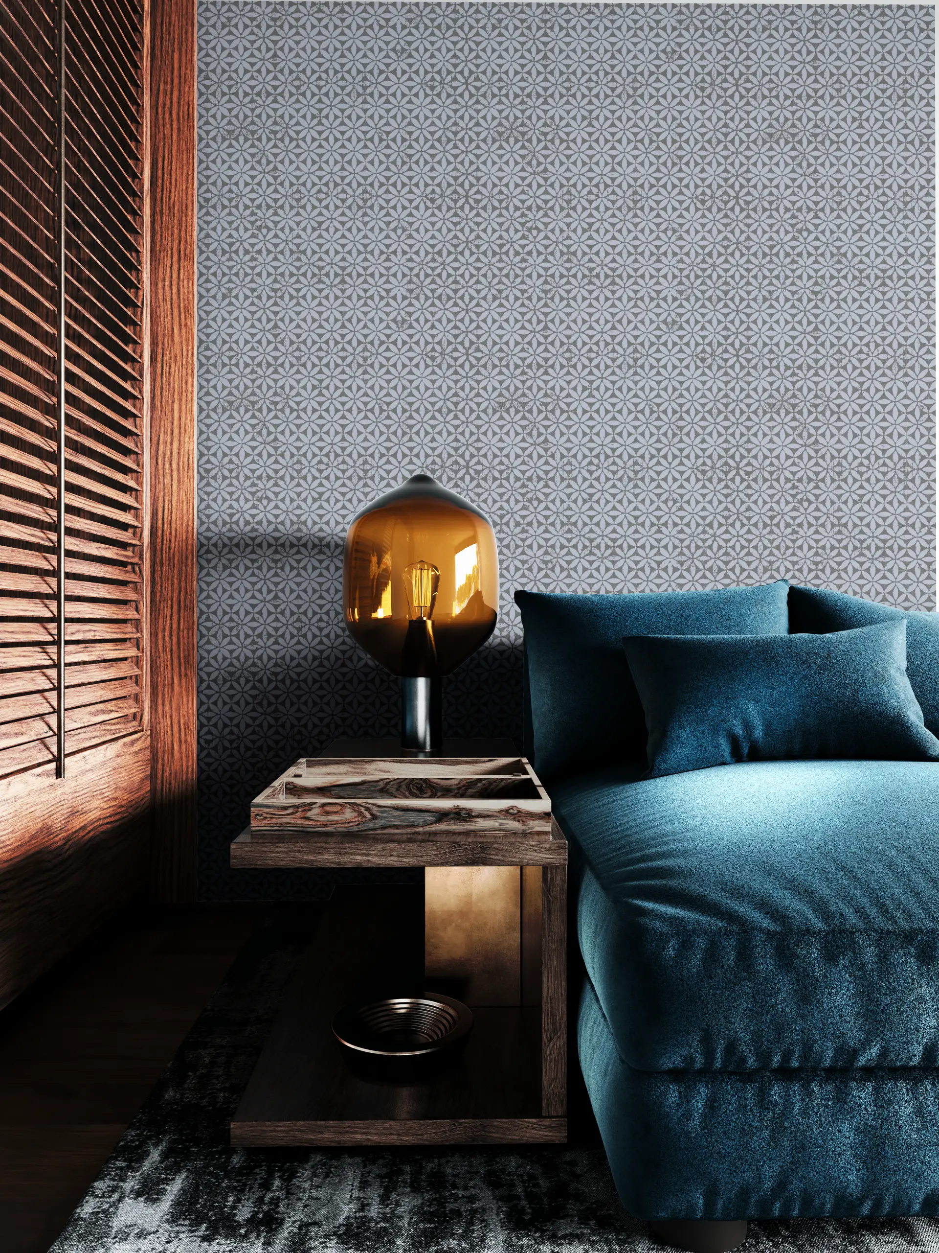 Vintage Tiles Black and Blue wallpaper preview