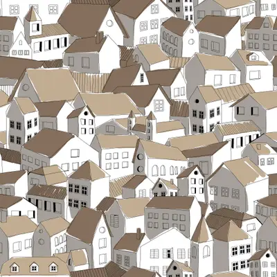 Cozy village brown wallpaper design
