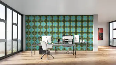 Painted Quilt Green and Blue wallpaper preview