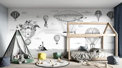 Steampunk Balloon mural black&white preview