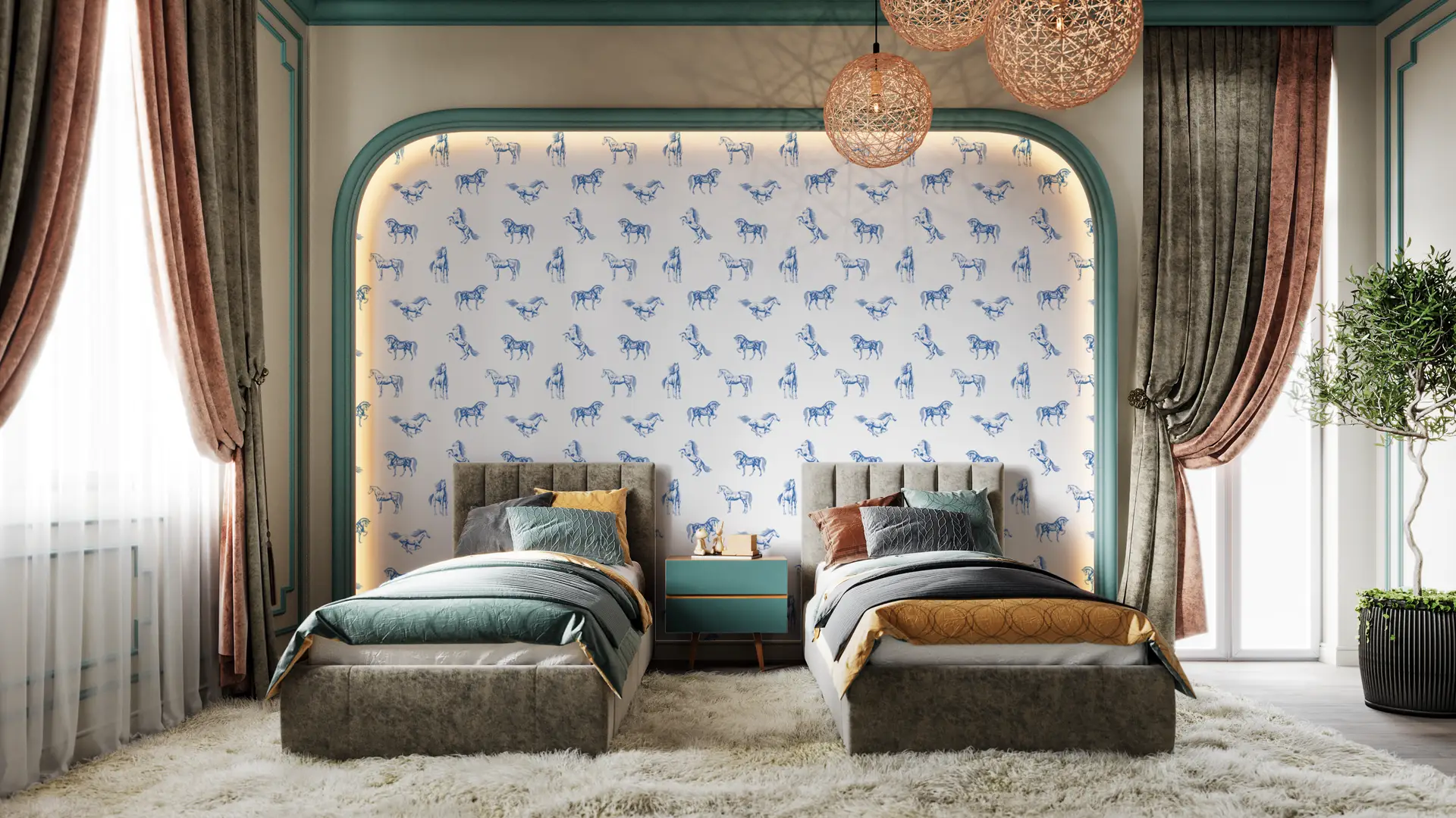 Realistic Horses blue wallpaper preview