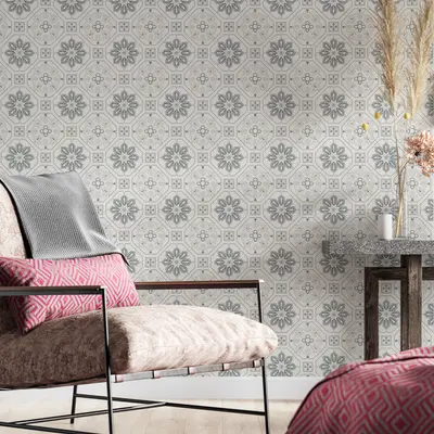 Ornamental Tiles Beige and Green wallpaper preview