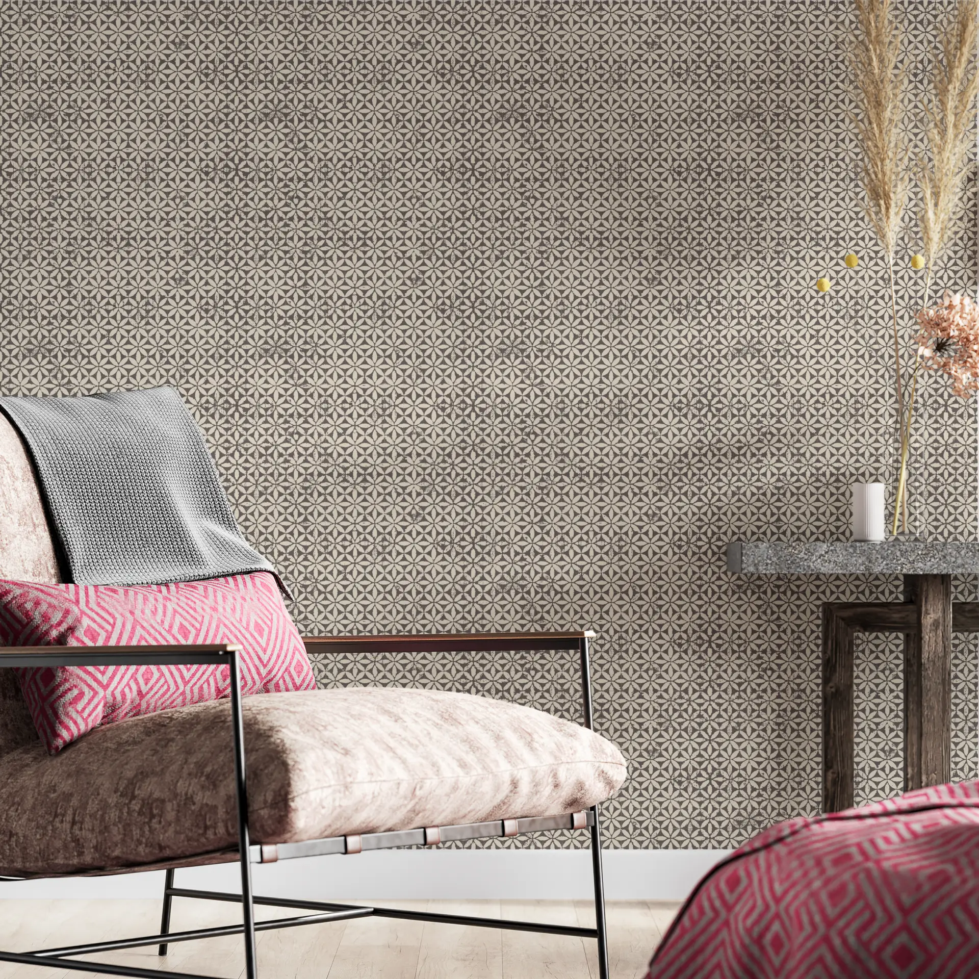 Vintage Tiles Brown and Yellow wallpaper preview