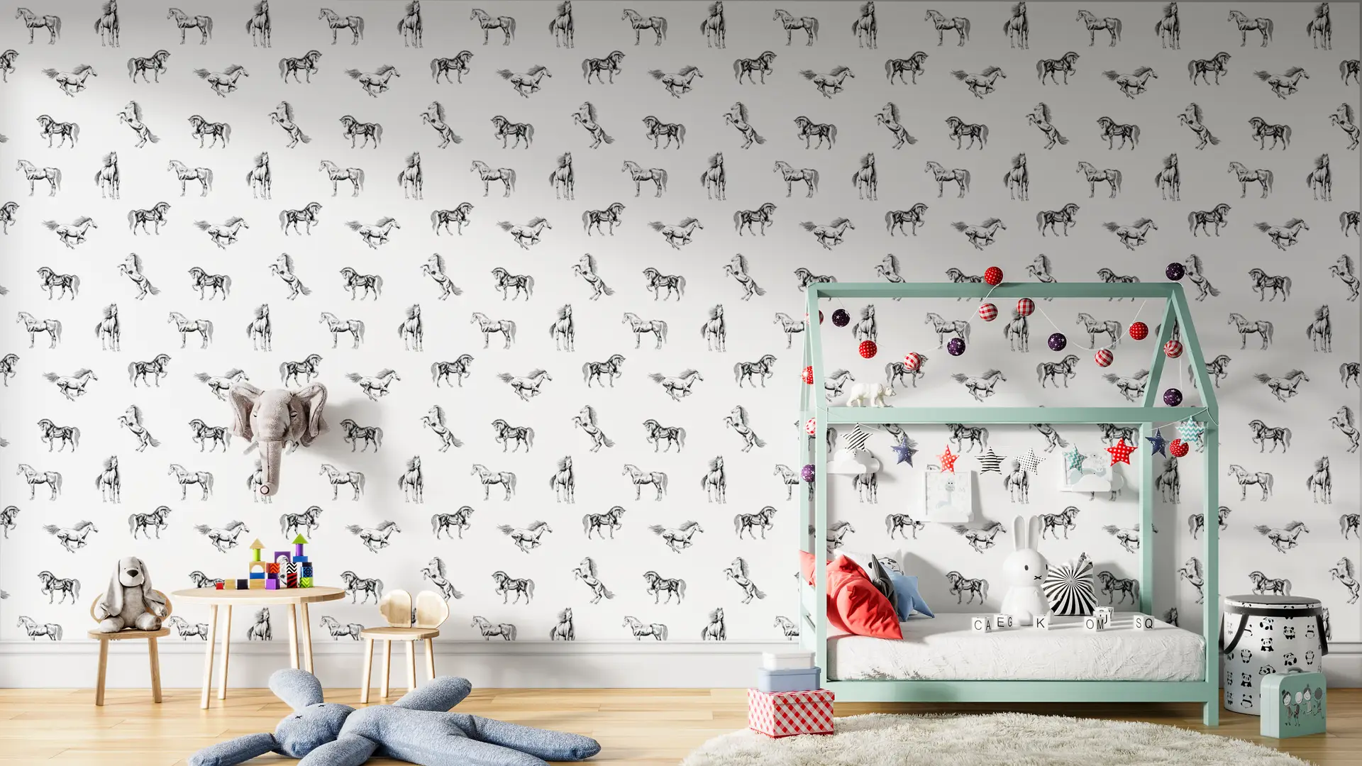 Realistic Horses black&white wallpaper preview